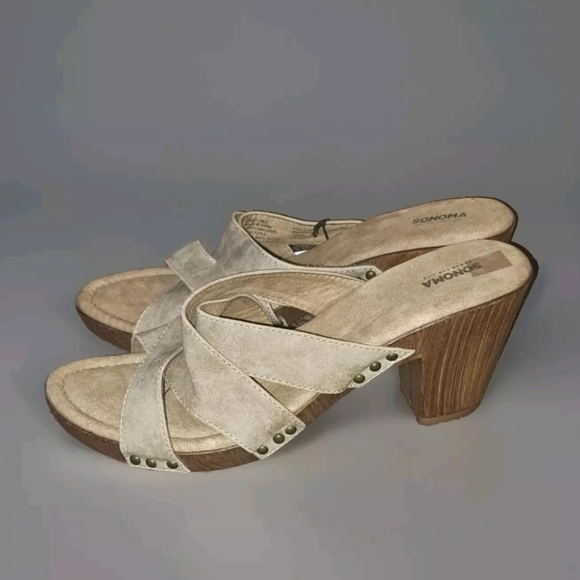 Sonoma Sneeva Taupe Size 11M Sandals Faux Leather Block Heel Mule NWT SB5#15 - Picture 2 of 5